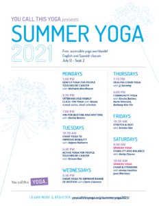 Summer Yoga 2021 Schedule
