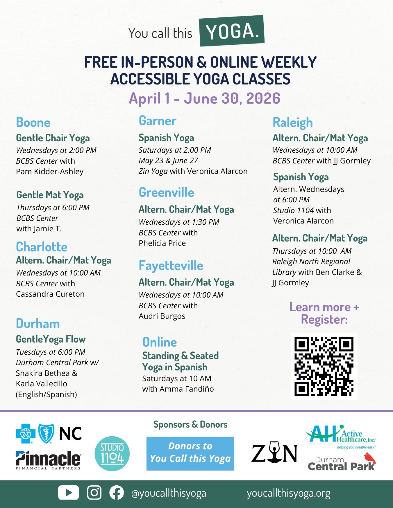 April - June 2026 YCTY Class Schedule