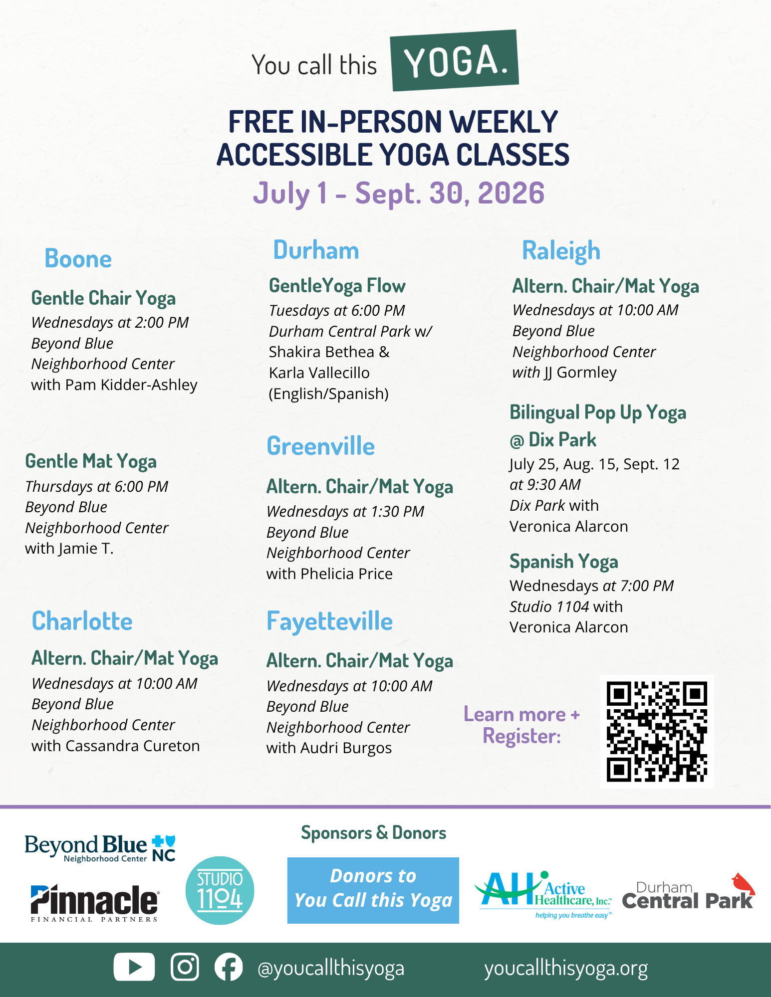 2026 July - September Class Schedule YCTY Q3 Class Schedule